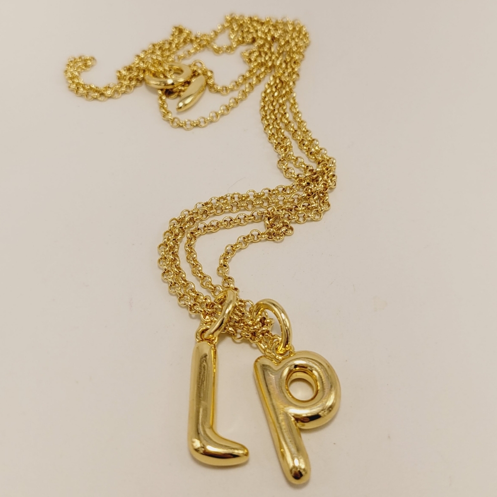 Roxanna Assoulin The Puffy Initial Necklace Initials of "L & P" Unisex New - Picture 4 of 6